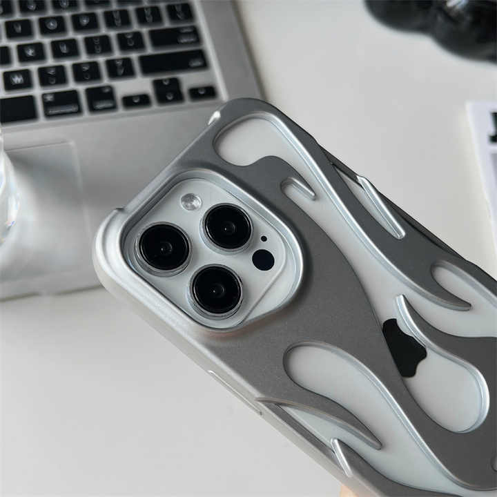 Fashion Matte 3D Hollowed Flame Pattern Phone Case for iPhone 16 15 14 13 Pro Max Creative Electroplated Soft Mobile Phone Cover